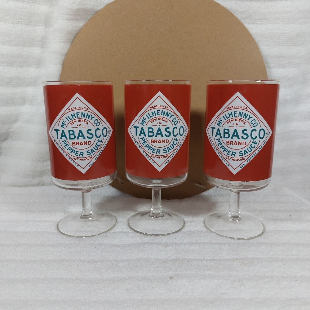 Tabasco Pepper Sauce McIlhenny Co. USA Pedestal Bloody Mary Glasses 3 pc Set